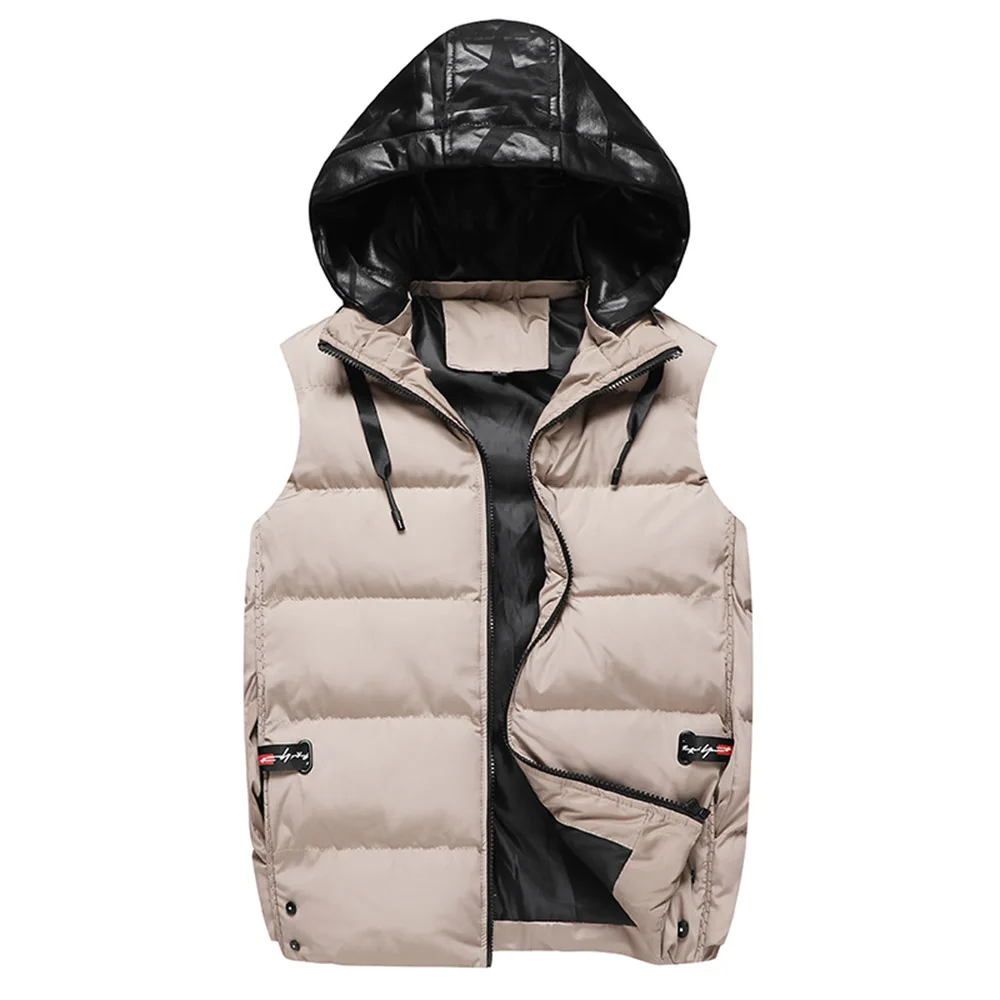 Khaki color Новая модная Повседневная зимняя куртка для мужчин пальто хлопковый жилет стеганый тонкий без рукавов Толстая парка пальто мужской жилет JK19090 - Цвет: Khaki color