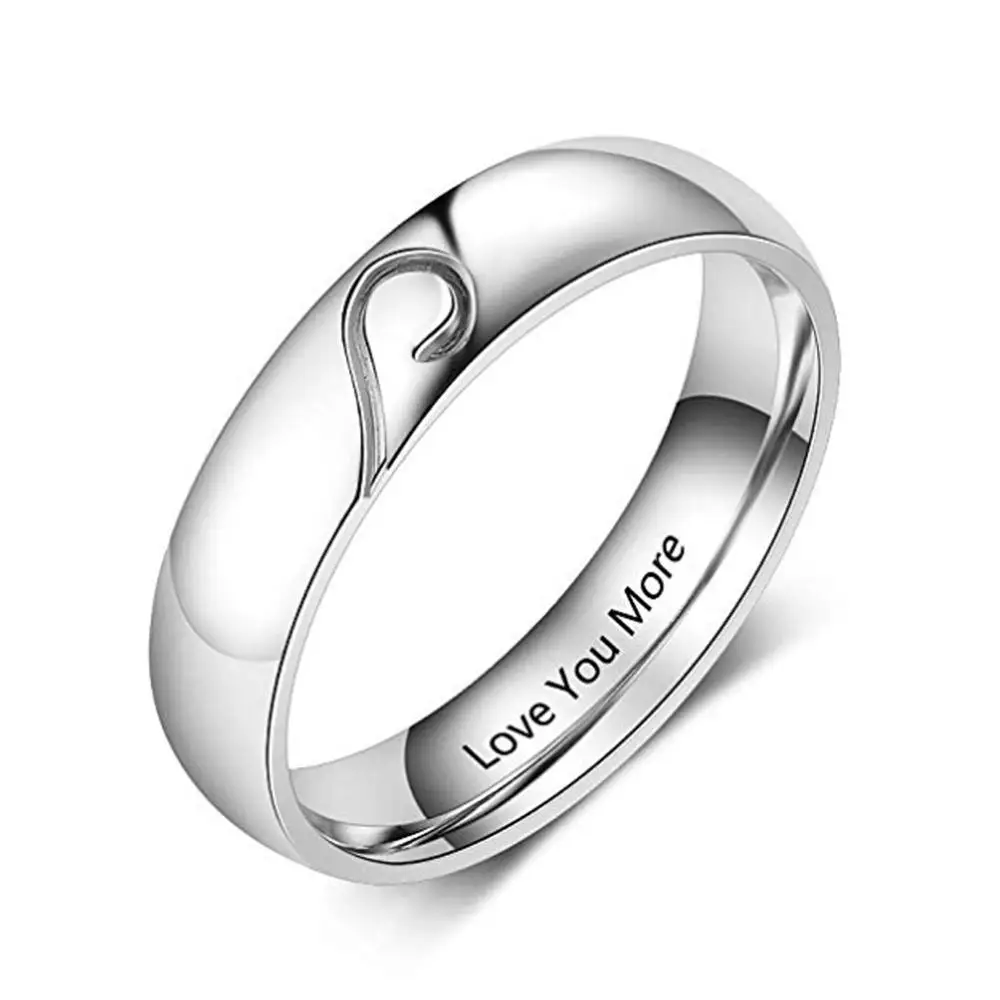 Парные кольца с гравировкой в виде сердца кубическим цирконием нержавеющая