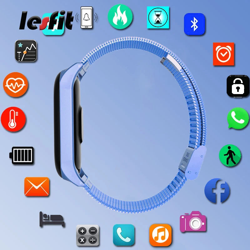 Lesfit Роскошные из нержавеющей стали умные цифровые браслеты для женщин MI Android