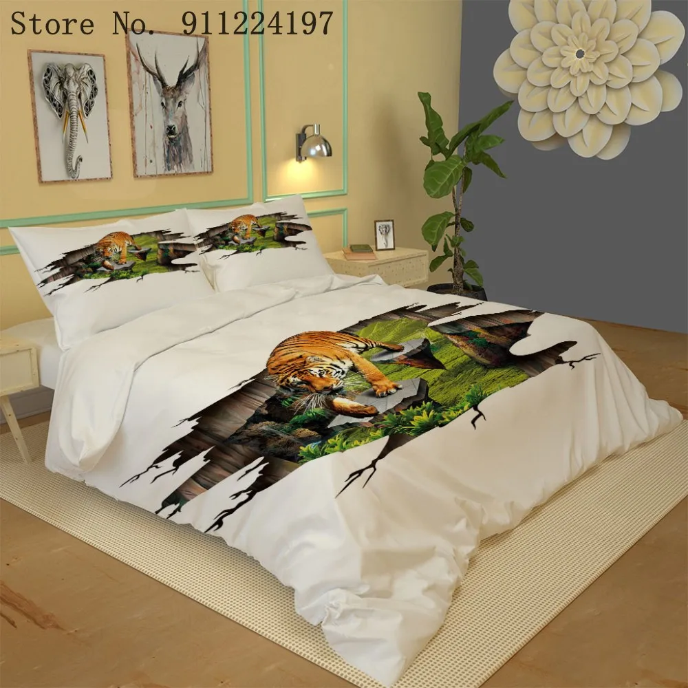 Животного комплект для кровати с принтом Тигр Твин/Полный Queen/King 229x229