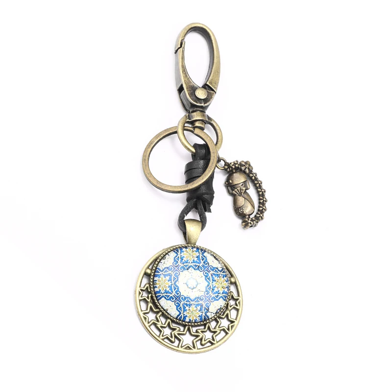 2019 Ретро Мандала Цветок Стеклянный брелок из сплава креативный полый