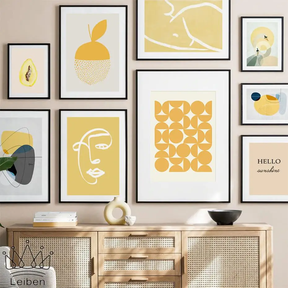 

Nordic Abstract Geometric Figures Yellow Canvas Painting Modern Gallery Wall Art Posters and Prints Home Decoration Living Room