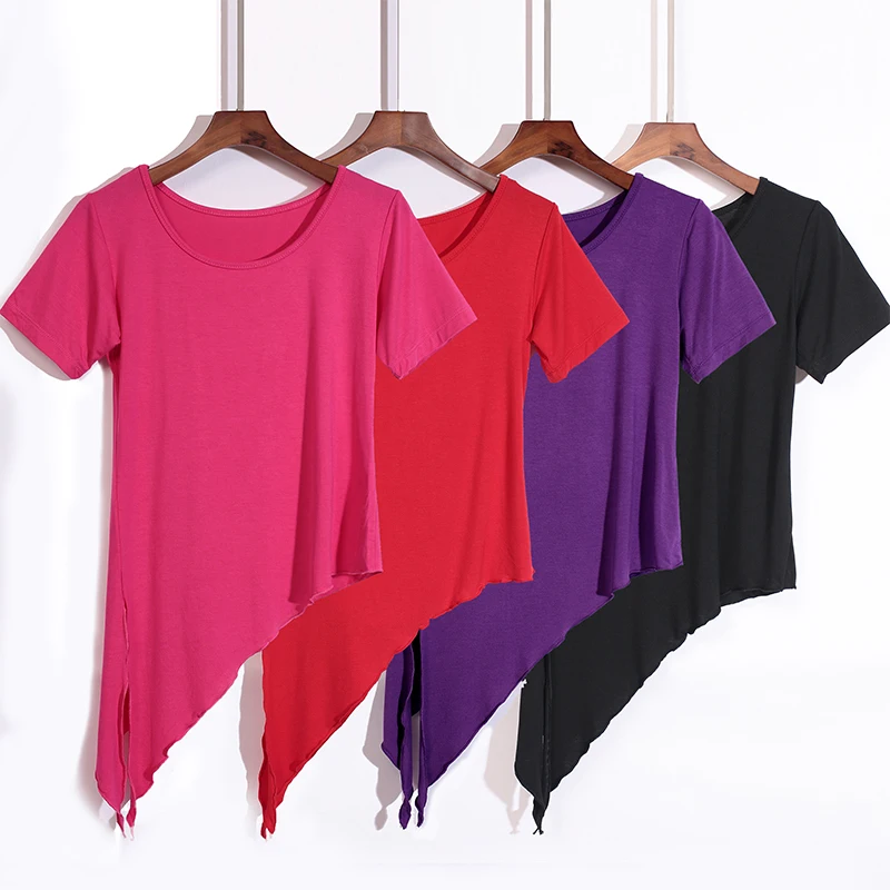 

2021 women ballet dance clothes dancewear modal cotton ballet dance for practice solid o neck team short sleeve dance top blouse