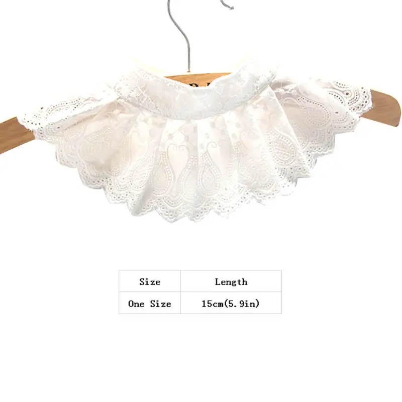 

1Pc Women Decorative Embroidery Floral Lace Pleated Spread Blouse Fake False Collar Solid Color Hollow Out Scalloped Trim Half