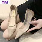 2021 женская обувь женские туфли-лодочки из сетчатого материала; Модные свадебные туфли на высоком каблуке с кружевной отделкой пикантные вечерние туфли с острым носком; Zapatos De Mujer; Tacon Sapatos Femininos35-39