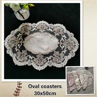 european velvet lace embroidered border oval placemat coaster food dessert fruit drink cover bedroom balcony coffee tablecloth