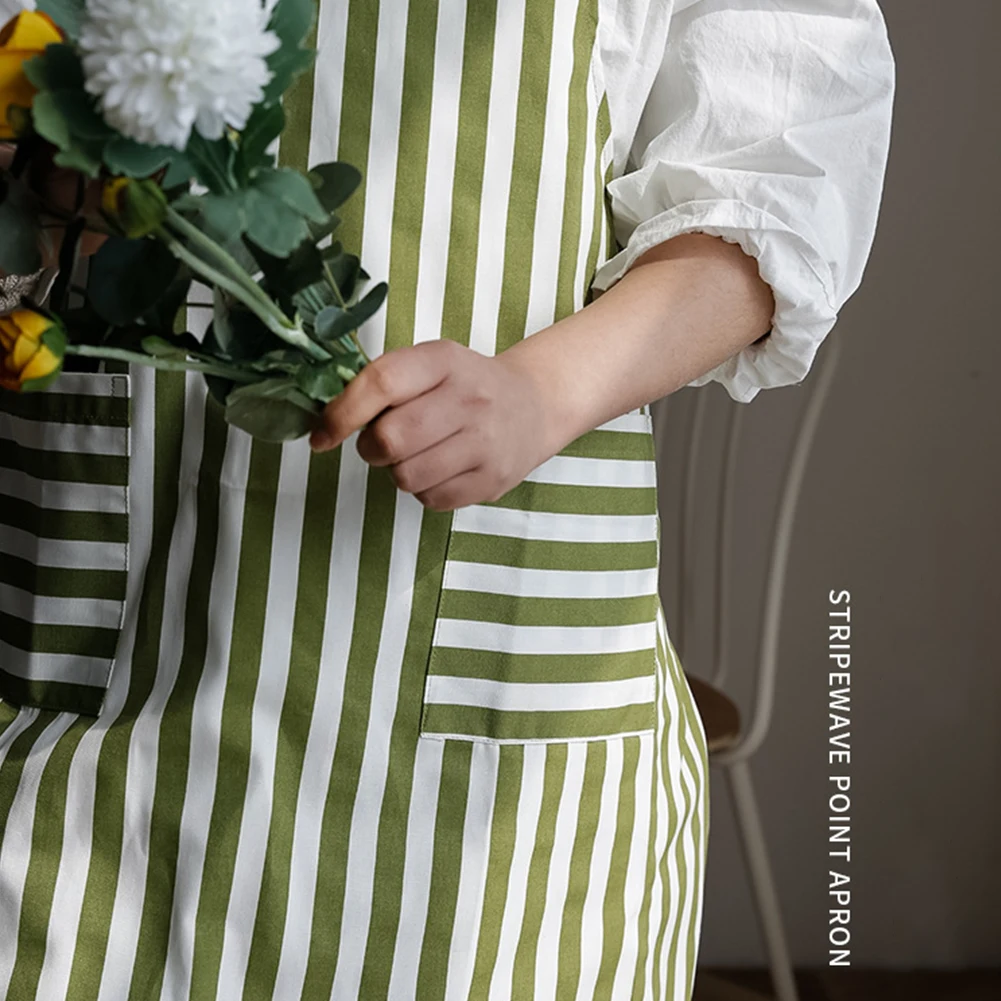 Fashion Kitchen Apron Stripe Wave Point Apron Cooking Baking and Gardening Cotton Cotton Apron with 2 Pockets for Women Girls new cotton aprons фартук canvas pockets baking chefs kitchen cooking apron фартук кухонный chefs with hat household merchandises