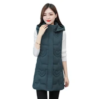 2021 autumn winter down cotton waistcoat plue size m 4xl women mid length slim jacket vest hooded stand collar elegant outwear