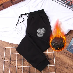 Зимняя мода 2021 года, свободные женские спортивные штаны, повседневные теплые флисовые шаровары на шнурке, эластичная талия, горячие бриллианты, черные брюки