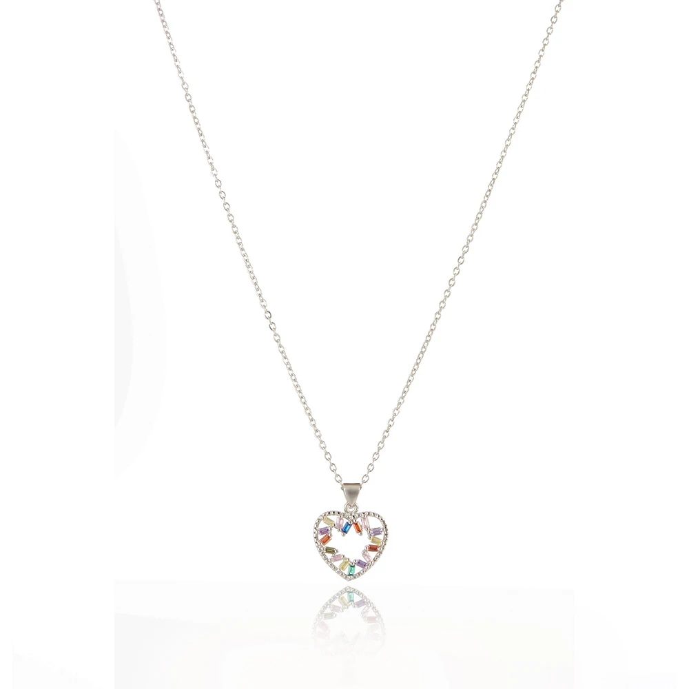Женское Ожерелье с радужным цирконием разноцветная подвеска в виде сердца из