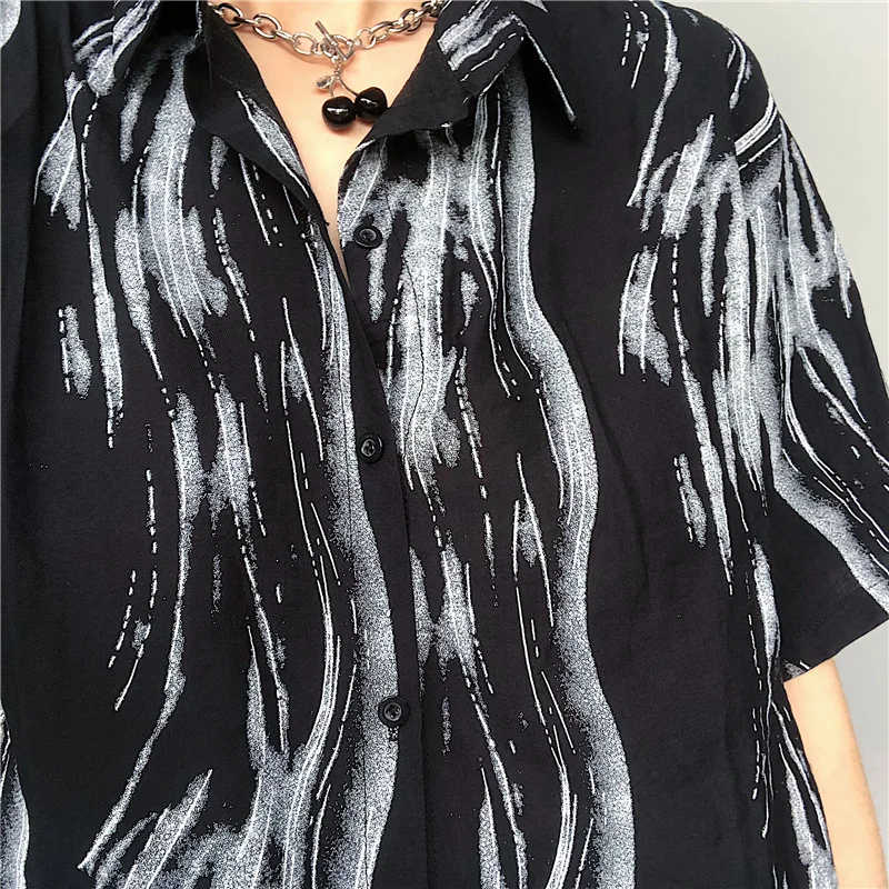 

KOSAHIKI Summer Vintage Loose Women Blouse Harajuku Short Sleeve Japanese Streetwear Shirt Tie Dye Ins Retro Casual Blusas Mujer