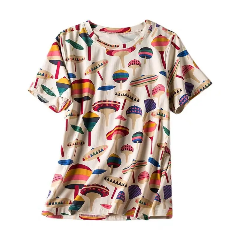 

2020 women's spring and summer new Korean slim fit and versatile printed round neck short sleeve T-shirt for women