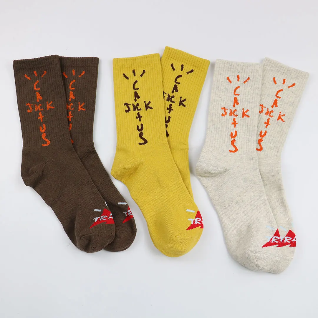Spring Autumn 3PCS Men's Letter Socks With Print Gray Cotton Gifts For Men Breathable Cool Designer Casual Long Socks Man Sport