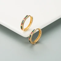 colorful rainbow hoop earrings multicolor zircon inlaid golden huggie charm female wedding earring piercing jewelry for women