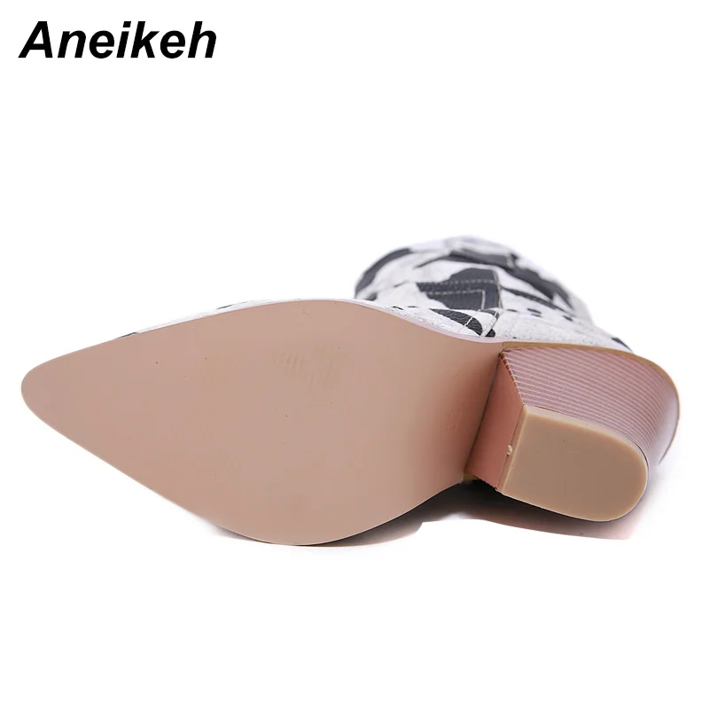 Aneikeh/женские ботильоны с острым носком; сезон осень-зима; ковбойские ботинки в западном стиле женские ботинки на танкетке и высоком каблуке цвет белый, черный; Размеры 35-41