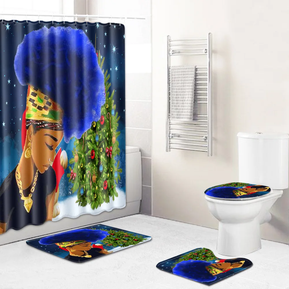Набор рождественских ковриков для ванной Zeegle 4 шт. занавеска душа в туалете