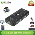 KVM-переключатель PzzPss, 4 порта, USB 2,0, VGA, сплиттер, принтер, мышь, флешка, переключатель, 1920*1440, VGA, адаптер-переключатель