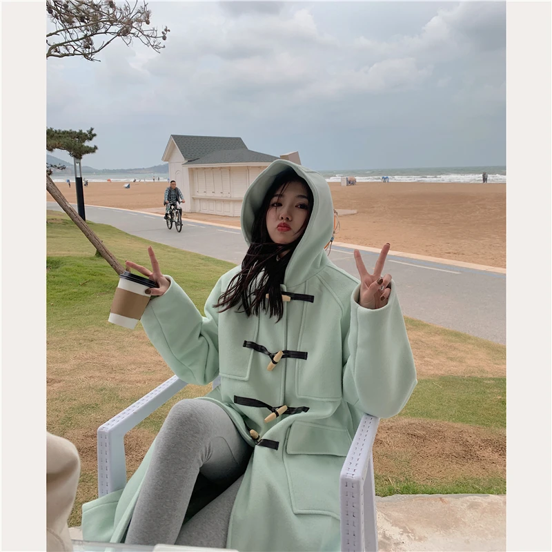 

Женское шерстяное пальто из альпака на пуговицах, с капюшоном