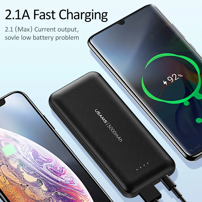 USAMS 5000mAh Мини портативное зарядное устройство Двойной вход быстрая зарядка