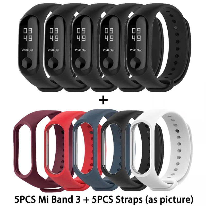 CN 5PCS Strap 5PCS 2 Origina Xiaomi Mi Band 3 4 смарт-Браслет фитнес-браслет большой сенсорный экран OLED частота сердечных сокращений сообщения Smartband - Цвет: CN 5PCS Strap 5PCS 2