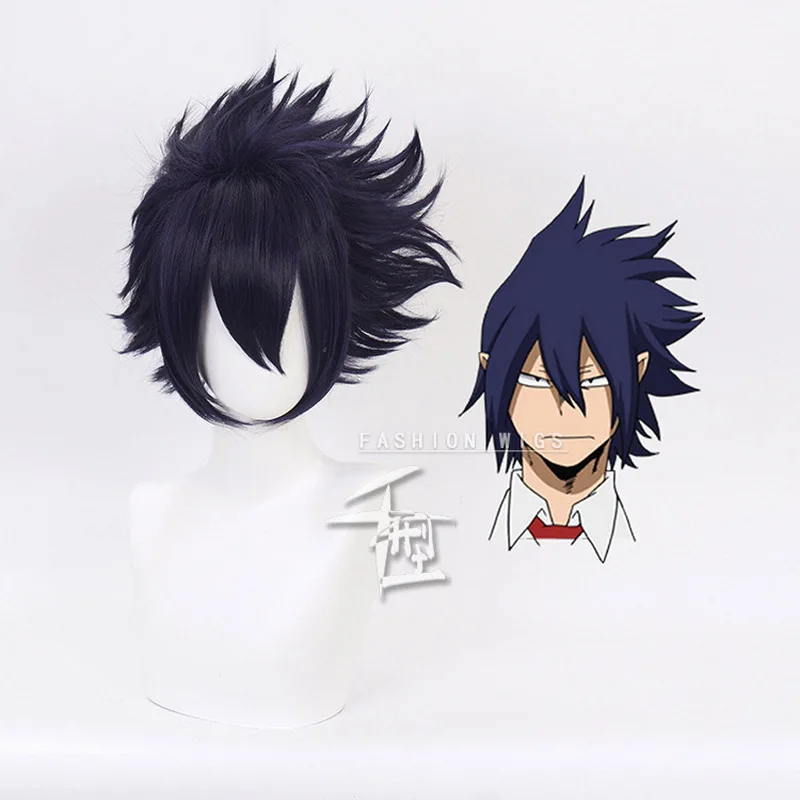 

My Hero Academia Boku no Hiro Akademia Amajiki Tamaki Dark Blue Short Cosplay Wig Synthetic Hair Perucas + Wig Cap