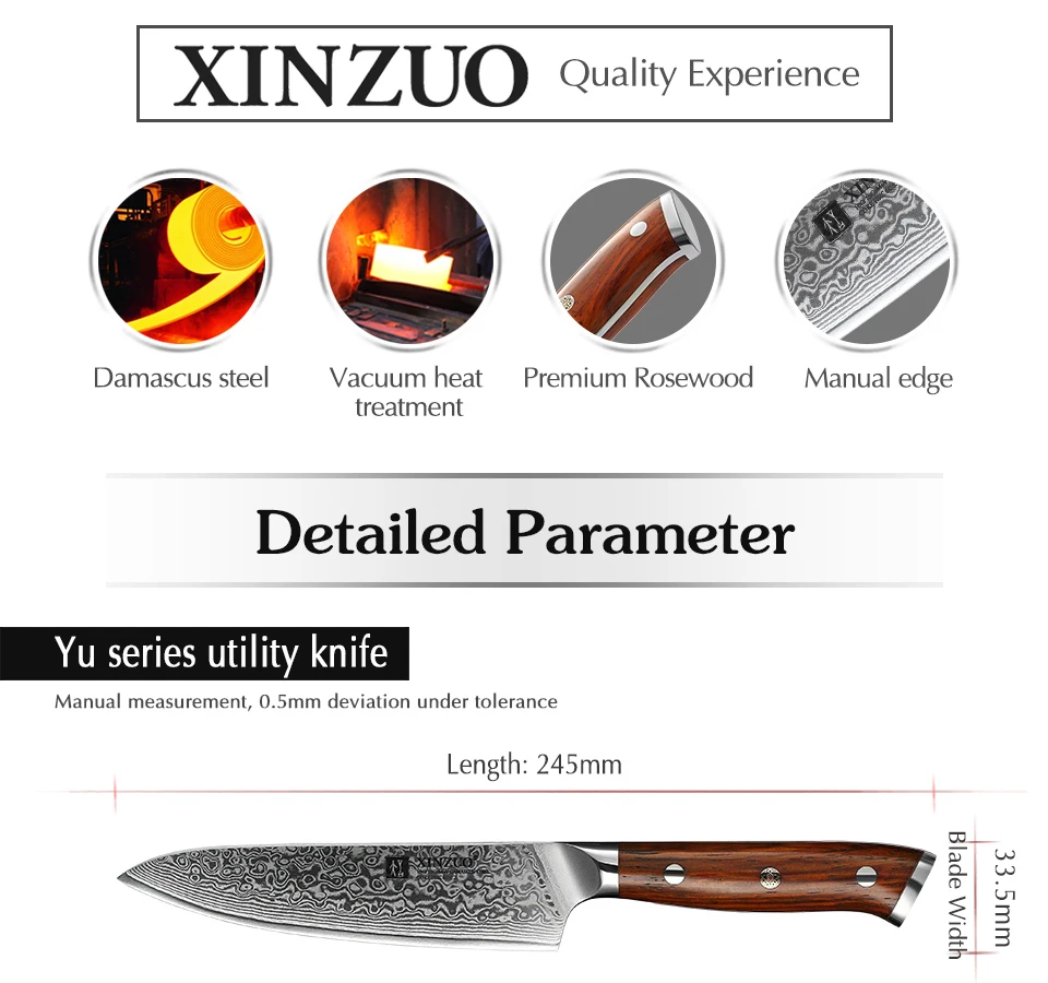 XINZUO 5 ''дюймовые универсальные ножи ручной работы Япония VG10 Дамасская сталь кухонный нож палисандр ручка нож для приготовления фруктов