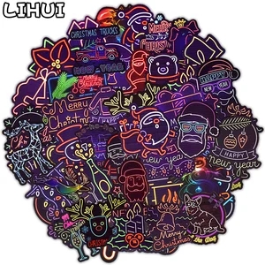 Рождественские наклейки в неоновом стиле, 50 шт., подарки, игрушки для детей, милые наклейки с Санта-лосем для ноутбука, велосипеда, автомобиля, холодильника, чемодана