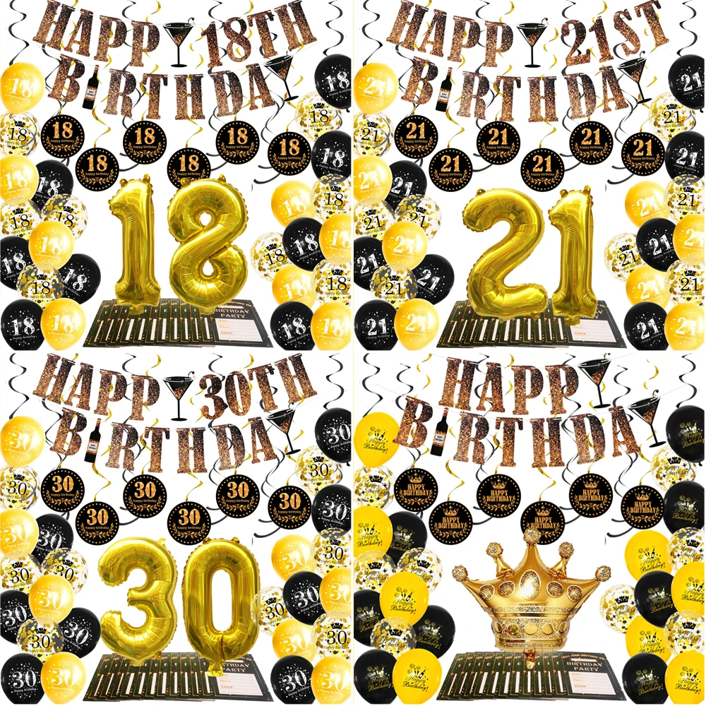 Декорации с днем рождения черные золотые шары баннер на день для малышей Пижама