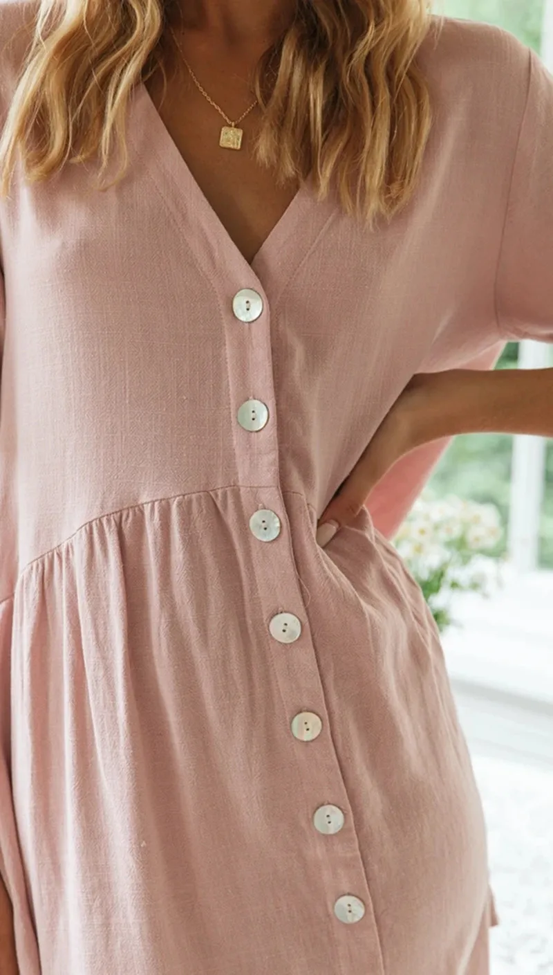 

2021 Bikini Cover-ups Sexy V-neck Short Sleeve Button Front Open Summer Beach Dress Tunic Women Beachwear Swimsuit Cover Up