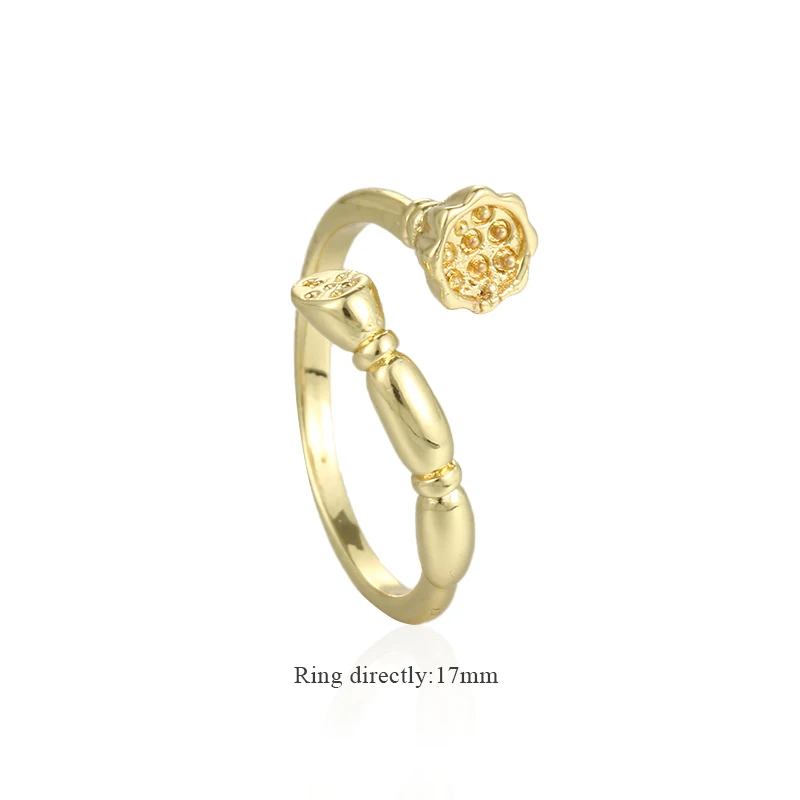 Кольцо женское открытое с лотосом золотистое гальваническим покрытием |