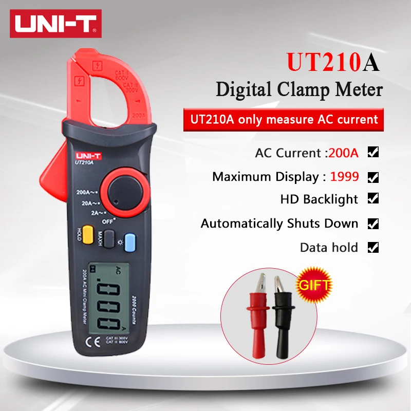 

UNI-T UT210A 2000 Count Mini Digital Clamp Meters AC/DC Current Voltage True RMS Auto Range VFC Capacitance Multimeter