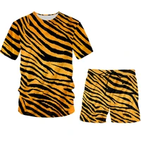 ifpd casual mens suits 2 piece set animal 3d tiger stripe print harajuku tee and shorts oversize cosplay sportwear wholesale