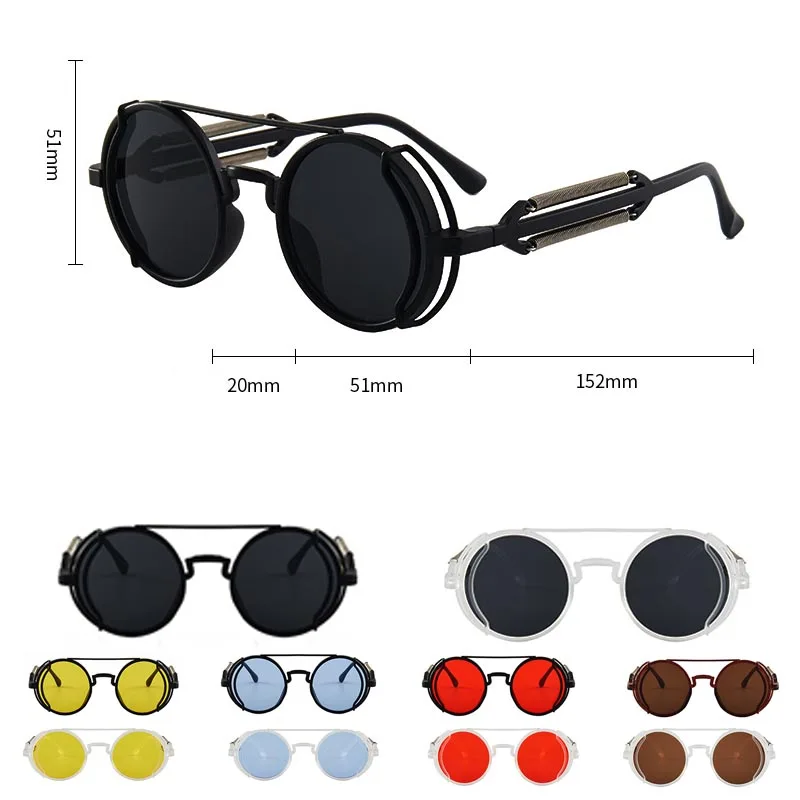 

Punk Steampunk Sunglasses Retro Men's Brand Designer Round Punk Eyewear Gothic Style Products Women UV400 Sunglasses