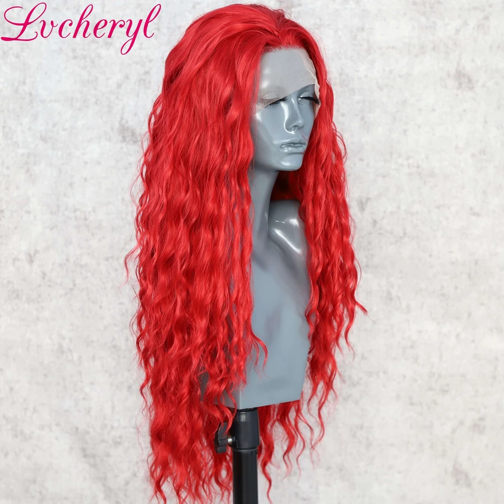 Lvcheryl 13X3 красный цвет натуральные длинные волнистые устойчивые к нагреву парики