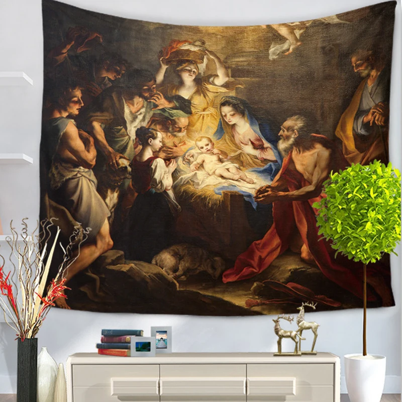 

FFO Christ Jesus Religion Tapestry Wall Hanging Artistic Polyester Fabric Cottage Dorm Background Cloth Art Home Decoration