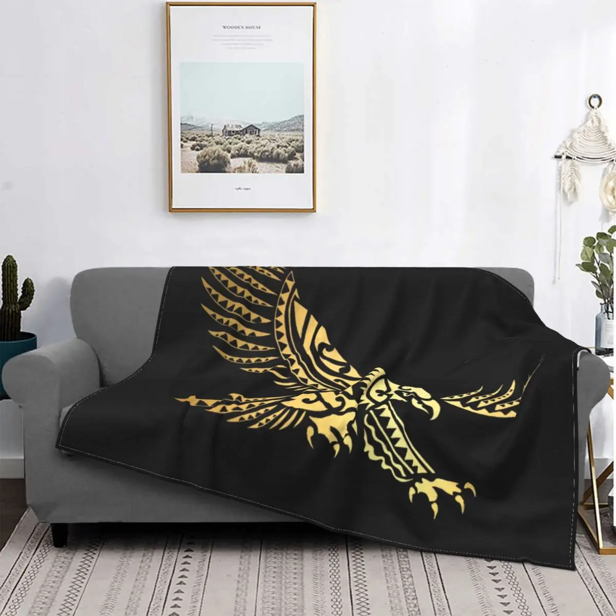 

Golden Tribal Eagle Blankets Fleece Breathable Throw Blanket Sofa Throw Blanket for Home Bedroom Travel Throws Bedspread Quilt