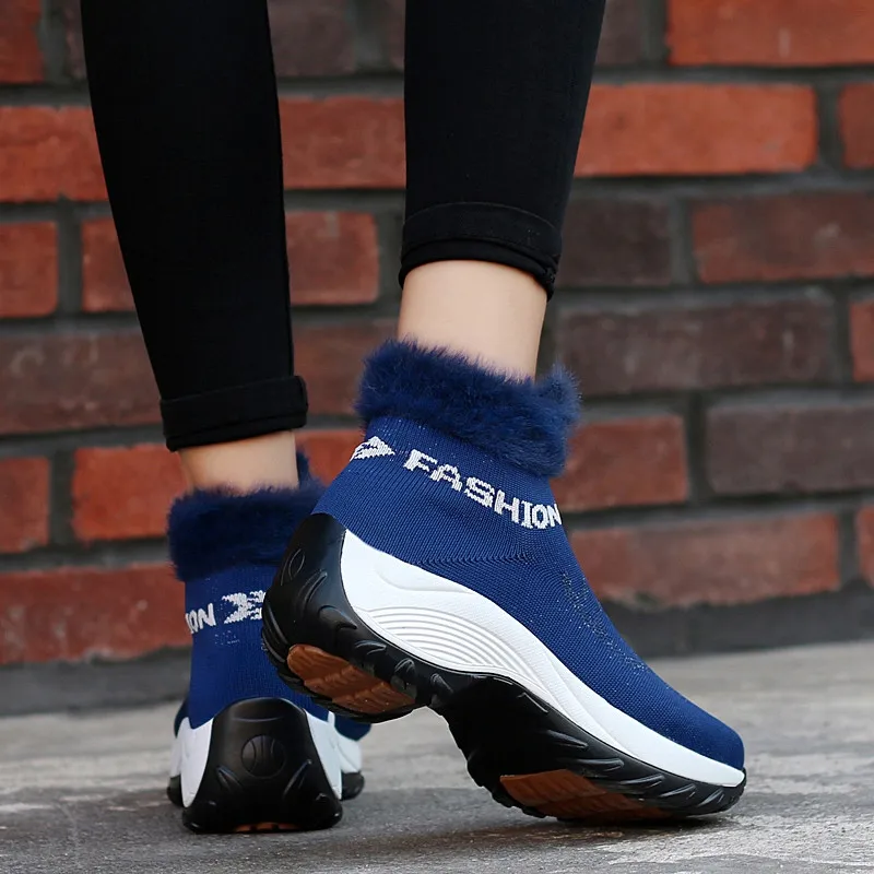 2019 г. зимние женские ботинки модная обувь на танкетке без шнуровки женская теплые