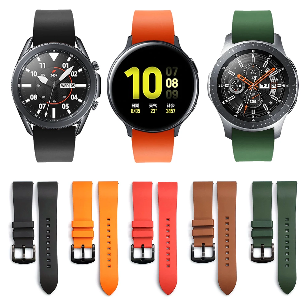 Ремешок силиконовый для Samsung Galaxy Watch 3 45 мм 41 резиновый браслет Active 2 44 40 мм|Ремешки
