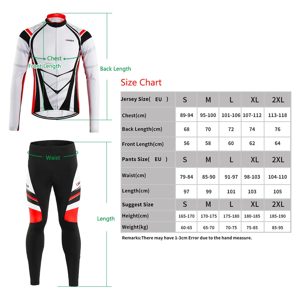 

Lixada Men's Winter Thermal Fleece Cycling Clothing Set Windproof Pro team Cycling Jersey Coat Jacket with 3D Padded Trousers