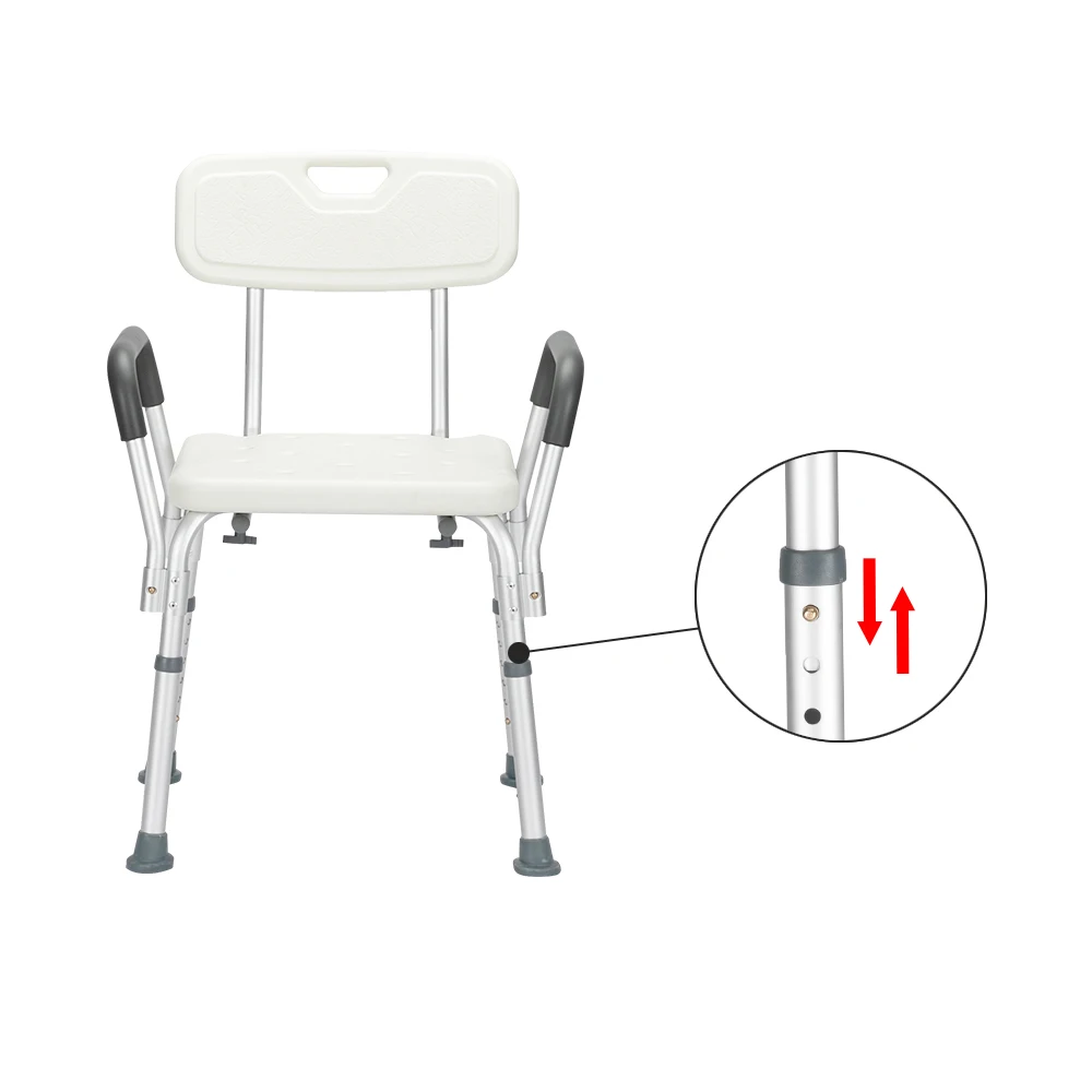 

Waterproof and Rustproof Aluminum Alloy Lifting Bathroom Chair with Armrests and Backrest Rubber Floor Mat White Seat Stool