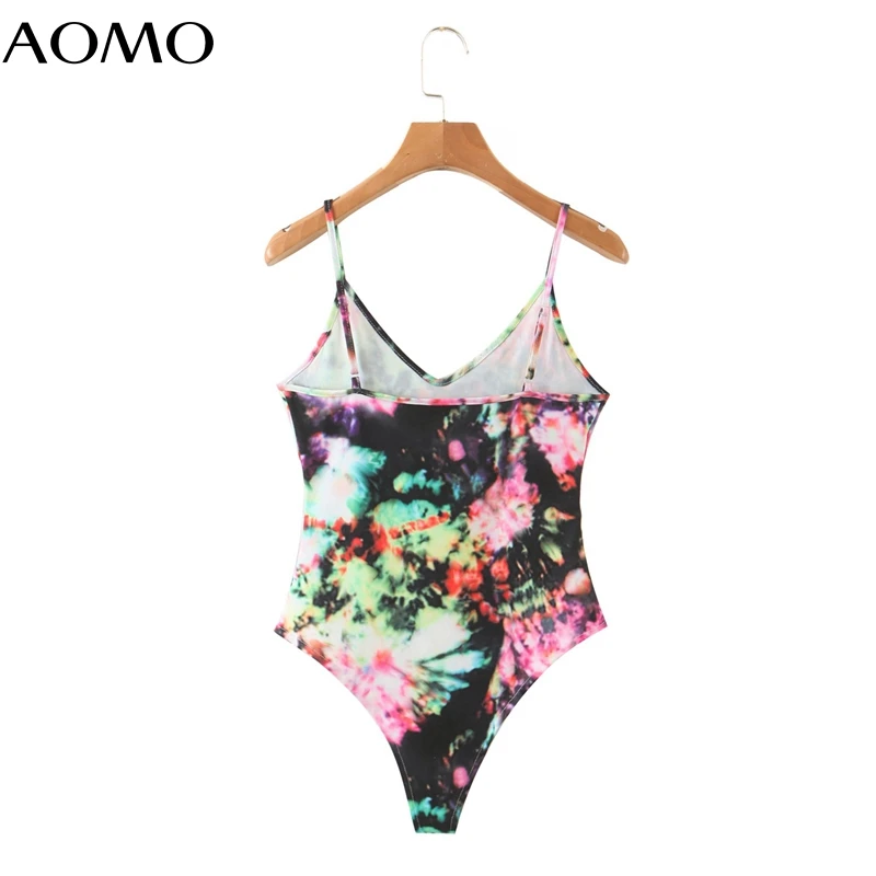 

AOMO 2020 women Tie-dye print sleeveless bodysuit big stretchy european fashion shirt playsuit SL618A