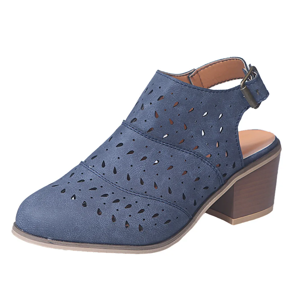 Vintage Rome Women's Ladies Sandals Hollow Out Square Heels Shoes Pure Color Solid Women Summer sandalias mujer 2020 |