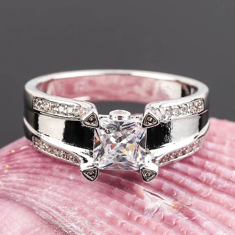 

Exquisite Geometric White CZ Stone Finger Rings For Women Ladies Wedding Party Engagement Jewelry Valentine's Day Gift B4Y023