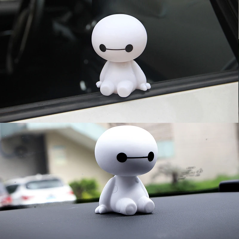 Мультяшный пластиковый робот Baymax, качающаяся голова, фигурка автомобиля, украшения для салона автомобиля, большие игрушки для интерьера, автостайлинг