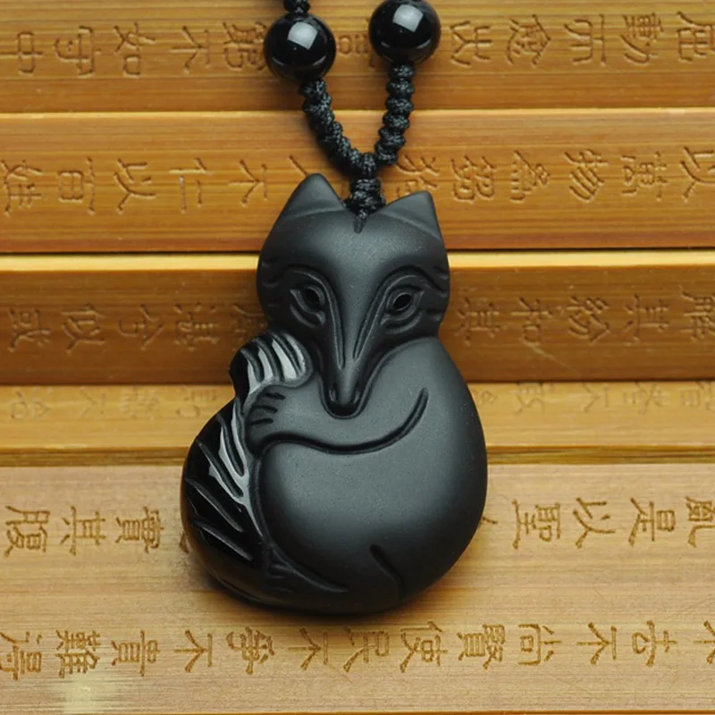 Подвеска из натурального черного обсидиана с лисой Прямая поставка амулет на