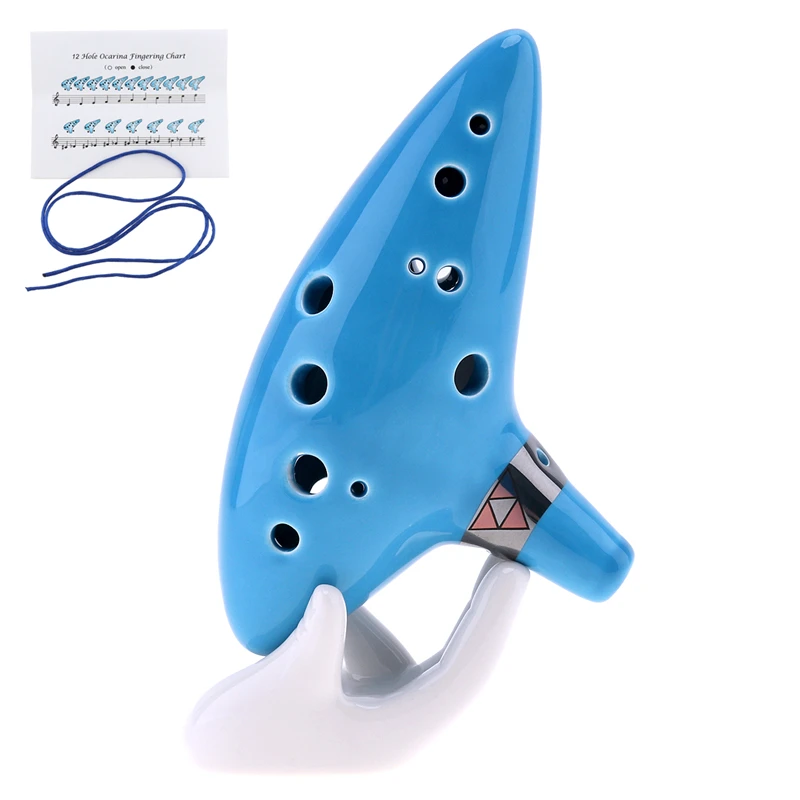 Sky Blue Alto 12 отверстий C тон окарина Керамическая Флейта с шейный ремешок шнур яркая глазурь керамика духовой инструмент - Цвет: Sky Blue