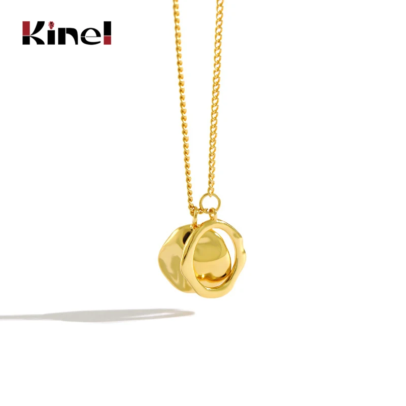 

Kinel 925 Sterling Silver Necklaces Personality Geometric irregular Circle Medal Statement Pendant Women Silver Jewelry