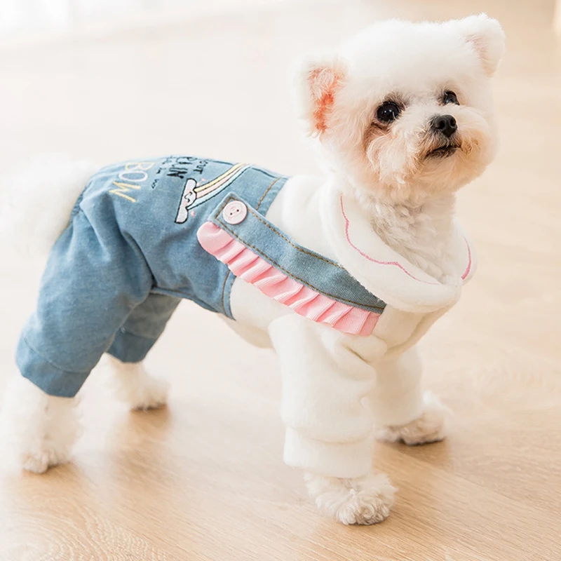 

Winter Dog Clothes Denim Jumpsuit Overalls Puppy Outfit Yorkshire Pomeranian Poodle Bichon Schnauzer Dog Clothing Coat