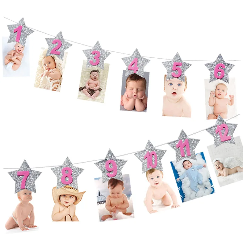 1-12 month frame WEIGAO 1 шт. 1 2 3 шапки ко дню рождения цветок корона 1-й День рождения шапка новорожденного ребенка ободок для дня рождения 1 год День рождения украшения - Цвет: 1-12 month frame