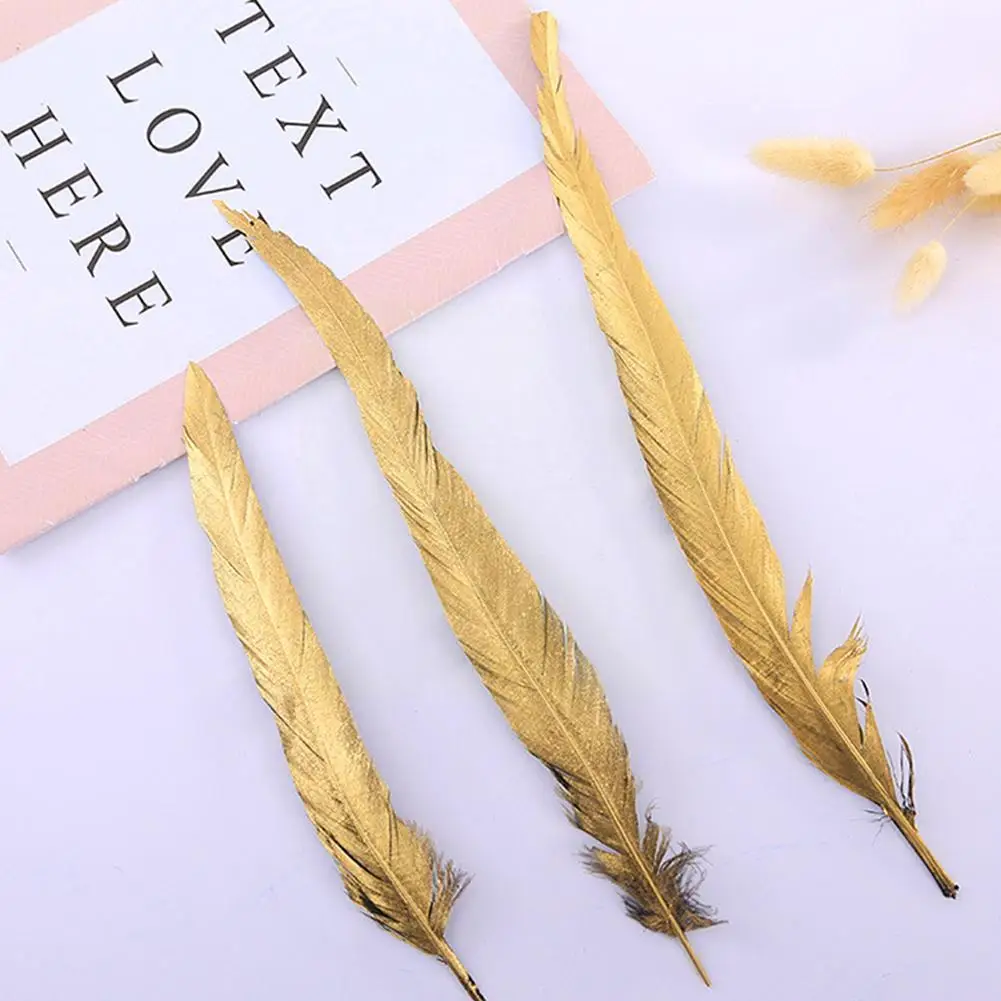 

1pc Single-sided Spray Gold Feather Rooster Tail Hair Hair Crafts Cock Wedding Decoration Tail Golden Feather 25-30cm W1i3